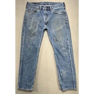 Levis 505 Jeans Mens 36x32 Blue Denim Distressed Grunge American Workwear